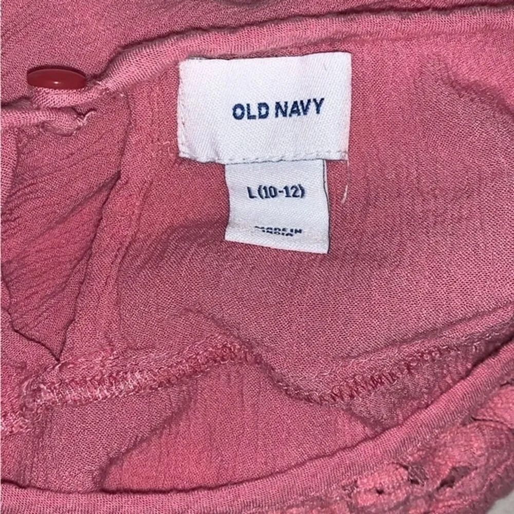 Pink Tunic Top Blouse Shirt Girl’s Large 10-12 Lace Neckline Boho Old Navy